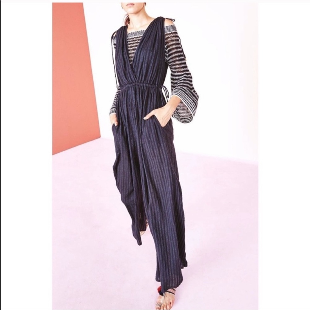 Ulla Johnson Navy Pinstripe Wide-Leg Jumpsuit